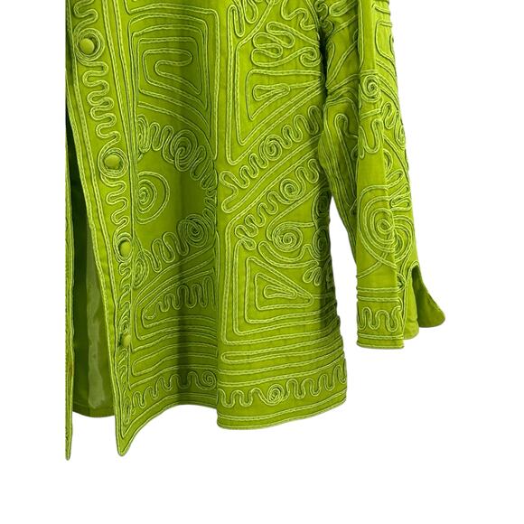 Joni B Lime Green Geometric Embroidered Jacket PM Trapeze Blazer Boxy - Picture 5 of 8